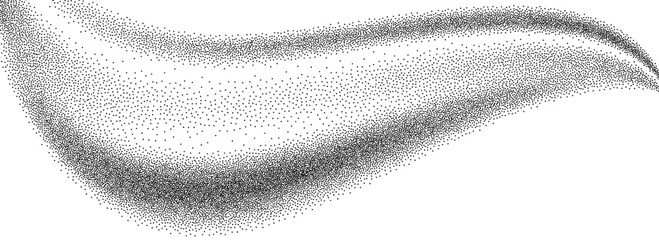 Gradient grain texture wave. Black stippled curved line background. Grunge noise dotted wallpaper for banner, poster, brochure. Undulate smooth sand backdrop with speckles, particles, granules. Vector