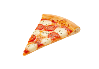 Delicious slice pizza fresh tomatoes melted cheese food illustration isolated on white background