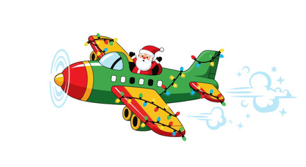 Fototapeta premium Festive flight a whimsical christmas illustration of santa piloting a vintage plane