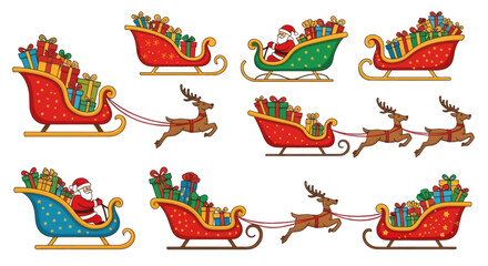 Delightful collection of whimsical christmas themed sleighs and reindeer illustrations perfect for