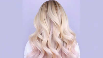 Naklejka premium Beautiful blonde hair woman from behind pastel purple background elegant hairstyle