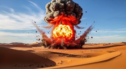 Explosive Impact in a Desert Landscape - Dramatic Scene of Destruction & Power