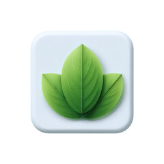 Square icon with three vibrant green leaves centered on a light gray or white background