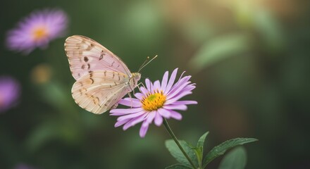 Obraz premium Butterfly gently landing on flower shows delicate nature beauty pollination and peaceful wildlife scene