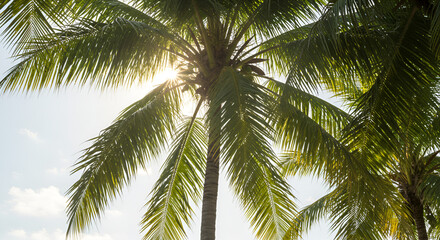 A Tropical Palm Tree Against Clear Blue Ocean Water