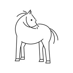 シンプルな線画の馬のイラスト 全身 横向き