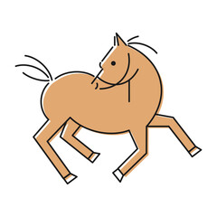 躍動感のあるかわいい走る馬の線画イラスト 横向き 全身 カラー