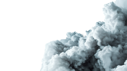 Wispy, billowing smoke or vapor formation against a white background, cut out transparent