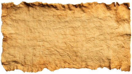 Aged textured fabric with frayed edges and distressed markings, cut out transparent