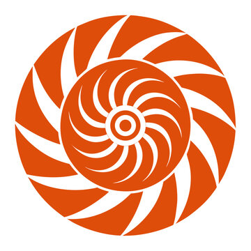Abstract orange nautilus shell spiral pattern with white accents on a white background