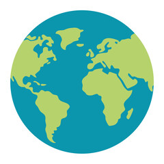 Fototapeta premium Stylized illustration of planet earth showing continents of north america south america europe and africa against a blue ocean background