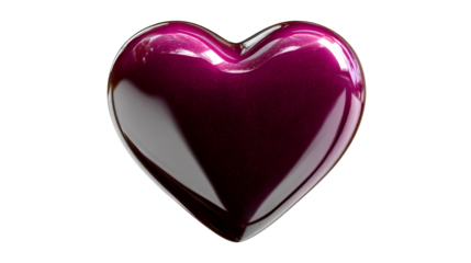 Glossy Purple Heart Shape with Subtle Sparkle Isolated on White, cut out transparent