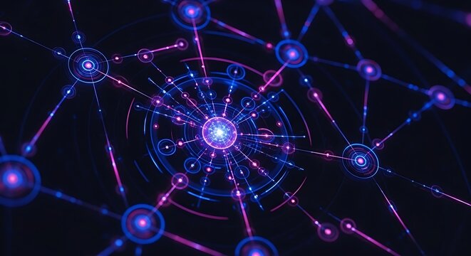 Abstract Neon Network Connections Futuristic Digital Flow Science Technology Background