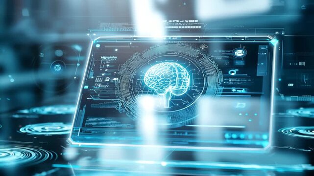 Futuristic Digital Brain Interface Technology Artificial Intelligence Innovation Data Analysis Blue