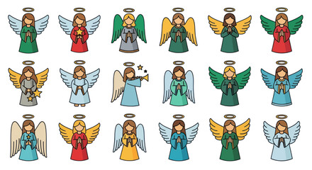 Fototapeta premium Vibrant array of angelic figures in various poses and attire for seasonal occasions