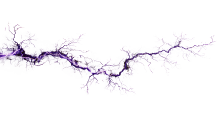 Abstract electrical discharge with purple lightning and smoke tendrils, cut out transparent