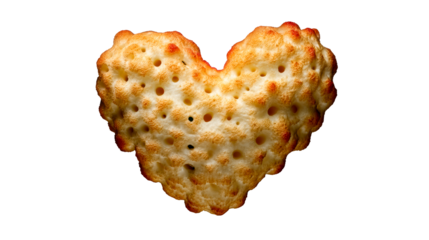 Heart Shaped Baked Pastry with Golden Brown Crust and Many Small Holes, cut out transparent