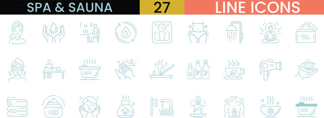 Collection of spa and sauna line icons for wellness and relaxation design projects vector