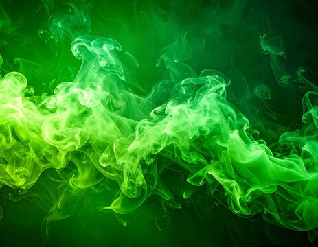 Abstract swirls of vibrant green smoke