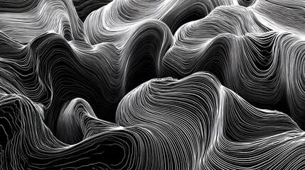 Abstract black and white layered lines create a textured surface.