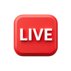 Red square button with 3D effect, displaying the word "LIVE" in white, bold letters