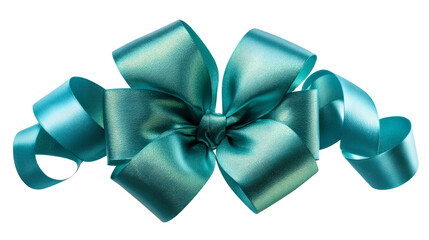 Teal Textured Ribbon Bow Decoration with Flowing Loops, cut out transparent