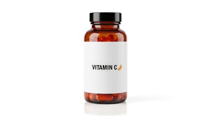 Vitamin C Bottle with Capsules on White Background for Immunity and Health