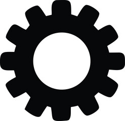 Simple black gear icon symbolizing mechanical engineering industry and machine operations