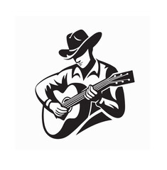 Cowboy playing guitar logo design in vintage wild west style