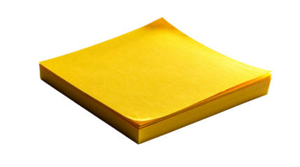 Bright Yellow Sticky Note Pad Isolated on White Background with Subtle Shadow, cut out transparent