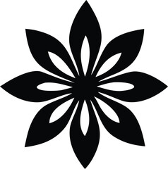 Elegant black eight-petal flower silhouette design graphic element for decoration and art applications