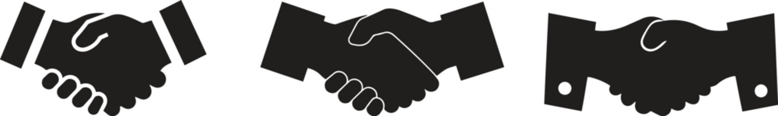 Business Handshake Icons – Black Vector Agreement and Partnership Symbols