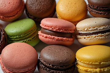 Fototapeta premium Colorful macaroons placed on a wooden table as a sweet dessert snack