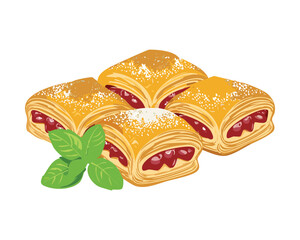 Fresh and Delicious Guava Pastries with Powdered Sugar, a Sweet and Flaky Dessert - Vector Illustration
