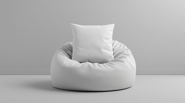 White beanbag and square cushion pillow mockup on modern minimal floor 
