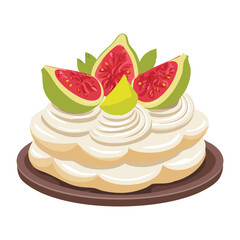 Sweet Meringue with Sliced Figs and Berries, a Delicious and Light Dessert - Vector Illustration
