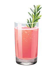 Pink Grapefruit Drink in a Tall Glass with a Garnish of Rosemary and Citrus - Vector Illustration