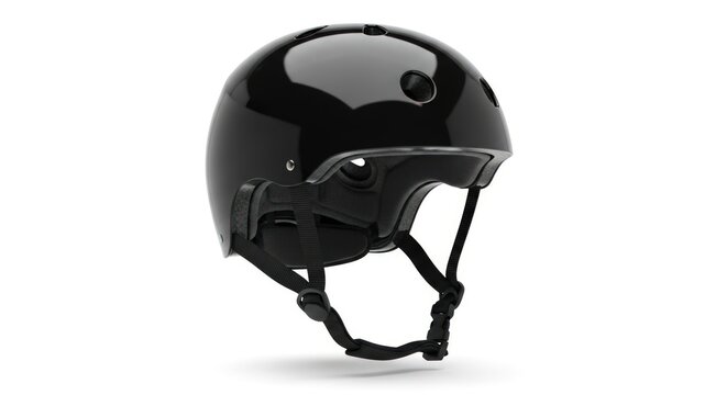 Black Protective Helmet Isolated on White Background for Skateboarding, Skating, or Cycling - Powered by Adobe