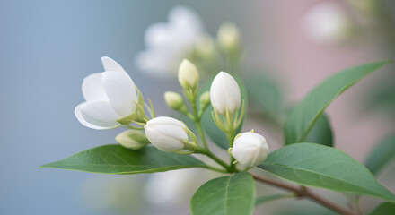 Obraz premium Close up delicate mock orange flower and buds revealing nature's details