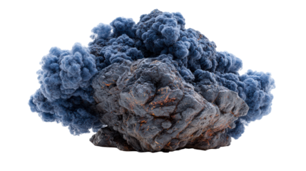Textured Volcanic Rock Formation with Frothy Blue Substance, cut out transparent
