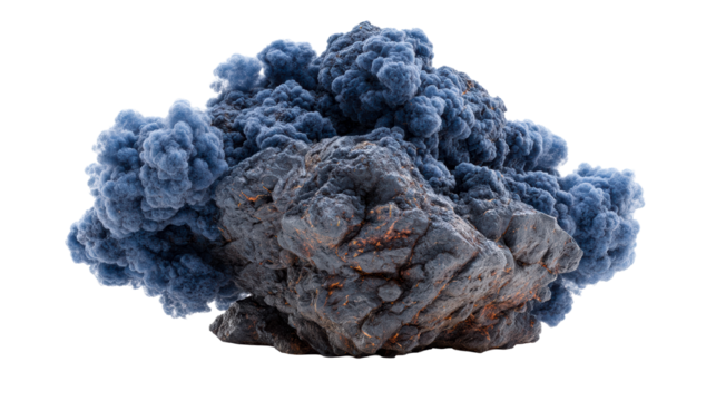 Textured Volcanic Rock Formation with Frothy Blue Substance, cut out transparent