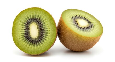 Fototapeta premium Two Halves of a Fresh Kiwi Fruit on White Background