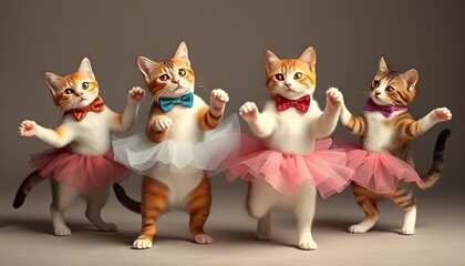 Dancing Cats Cats wearing bowties and tutus dancing together in