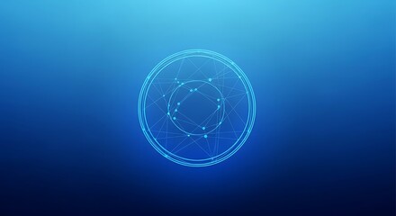 Abstract glowing blue geometric shape in a circle on a gradient background representing technology and science.