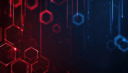 Abstract digital background with red and blue hexagons and glowing lines
