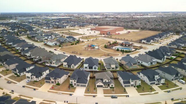 Aerial view of newly built upscale neighborhood in Dallas suburbs , One of the hot real estate markets in USA.