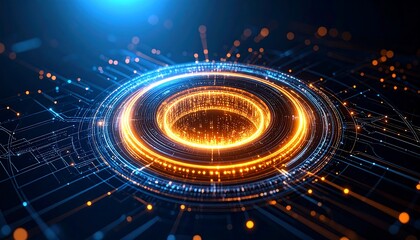 Glowing circular tech design with inner core and circuitry