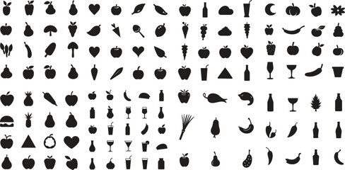 fruit and vegetable icon vector pack – healthy food silhouettes