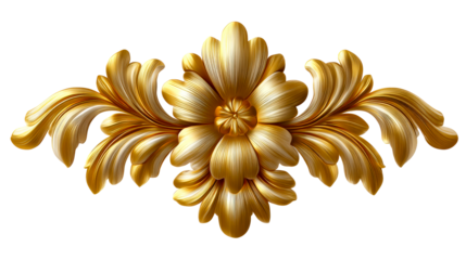 Ornate Golden Floral Ornament with Swirling Petals, cut out transparent