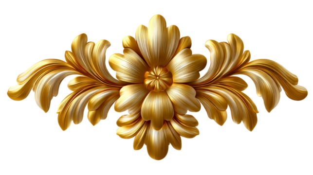 Ornate Golden Floral Ornament with Swirling Petals, cut out transparent